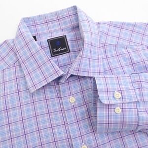 David Donahue Mens Dress Shirt Purple Plaid Button Down Cotton 17.5 34/35